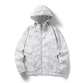 Men's outdoor white windbreaker jacket with light grey monstera leaf print and hood - S / White