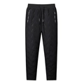 Winter men's fleece lined quilted pants with drawstring waist and zipper pockets in black - 3XL / Black - Straight