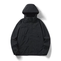 Giacca a vento casual da uomo nera con cappuccio in tessuto tecnico e polsini regolabili - XS / Nero