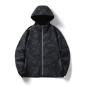 Men's dark gray windproof hooded jacket with tropical leaf pattern and reflective details - S / Black
