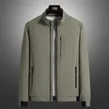 Men's casual grey-green stand collar jacket with zip pockets and ribbed cuffs - M / Army Green