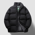 Men's winter black stand collar puffer jacket with thick padding and windproof cuffs - M / Black