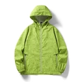 Men's neon green windbreaker with tropical leaf print and hood for outdoor sports - S / Green
