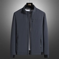 Men's business casual stand collar jacket in dark grey with ribbed cuffs and zip pockets - M / Navy Blue