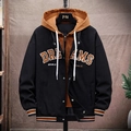 Herenjack met capuchon in retro honkbalstijl zwart en bruin met Dreams borduursel - M / Zwart