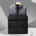 Herren Winterweste mit Stehkragen, grauem Cord-Patchwork und schwarzem winddichtem Außenstoff - M / Schwarz