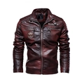 Chaqueta de moto para hombre de corte ajustado en burdeos con hombros acolchados - L / Granate