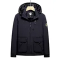 Men's dark blue hooded casual jacket with front zipper and classic Topland logo embroidery - M / Blue