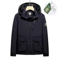 Men's dark blue hooded casual jacket with front zipper and classic Topland logo embroidery - M / Blue
