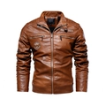 Chaqueta de motorista marrón para hombre en piel sintética con cuello alto y acolchado - L / Amarillo Tierra