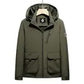 Men's outdoor hooded cargo jacket in army green with adjustable cuffs and multi-pockets - M / Army Green