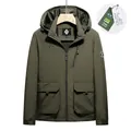 Men's outdoor hooded cargo jacket in army green with adjustable cuffs and multi-pockets - M / Army Green