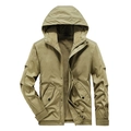 Men's khaki tactical work jacket with warm fleece lining and windproof zipper closure - M / Khaki
