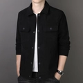 Men's slim fit black corduroy jacket with turn-down collar and snap button closure - M / Black