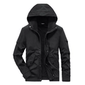 Men's black hooded work jacket with windproof fabric and multi-pocket utility design - M / Black