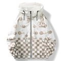 Veste à capuche pour homme avec damier dégradé, écusson brodé et imprimés tendance - M / Kaki