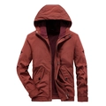 Men's outdoor work jacket in dark red featuring warm fleece lining and hood - M / Brick Red