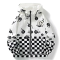 Veste à capuche avec imprimé graffiti blanc et motif en damier noir et blanc au bas - M / Noir
