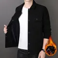Men's black corduroy jacket with thick warm fleece lining and classic button closure - M / Black - Fleece Lined