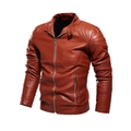 Giacca biker da uomo in ecopelle rosso mattone con colletto alla coreana e trapuntatura - L / Bordeaux