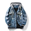 Veste à capuche pour homme en denim délavé bleu avec écussons BELIEVE et boutons métalliques - 3XL / Bleu