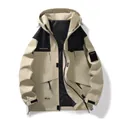 Men's khaki and black waterproof hooded windbreaker with outdoor patchwork design - 3XL / Khaki