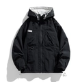 Men's black windproof hooded jacket with white lining and adjustable cuffs - M / Black