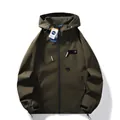 Olive green men's hooded windbreaker jacket with functional pockets and NASA logo - 3XL / Army Green