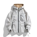 Men's off-white hooded windbreaker jacket with waterproof fabric and zip pockets - M / Ivory