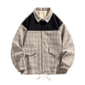 Braune karierte Patchwork-Cargojacke mit schwarzen Schultern und großen Taschen - M / Khaki