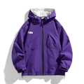 Waterproof purple hooded windbreaker with black zippers and adjustable velcro cuffs - M / Purple