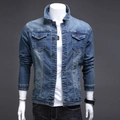 Chaqueta vaquera entallada para hombre azul con solapa clásica y estilo workwear lavado - S / Azul