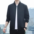 Chaqueta de béisbol negra para hombre con cuello levantado, cremallera y puños - M / Negro