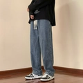 Retro herenjeans met wijde rechte pijpen, trekkoord en zwart sweatshirt met lange mouwen - S / Blauw