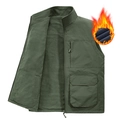 Heren olijfgroen vest met fleecevoering, multi-pocket design en thermische binnenkant - M / Legergroen