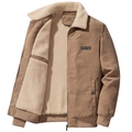 Chaqueta de invierno de pana marrón para hombre con forro de sherpa y puños de punto elástico - M / Caqui