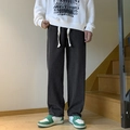 Pantalón ancho gris oscuro para hombre en algodón pesado con cordón en la cintura - S / Negro