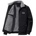 Chaqueta de pana de invierno para hombre con forro polar grueso y cuello alto en negro - M / Negro