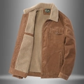 Giacca da uomo in velluto a coste marrone con calda fodera e colletto in pile beige - M / Cachi