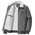 Chaqueta de pana gris para hombre con forro polar cálido y cierre de cremallera completa - M / Gris
