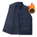Heren navyblauwe dikke fleece bodywarmer met meerdere zakken en warme voering - M / Donkerblauw