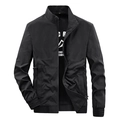 Men's black casual slim fit jacket with stand collar and full zip closure on white background - M / Black