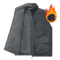 Gilet polaire gris foncé pour homme avec plusieurs poches et tissu coupe-vent épais - M / Gris