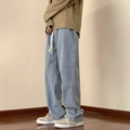 Retro lichtblauwe herenjeans met wijde pijpen en verstelbaar trekkoord in de taille - S / Lichtblauw