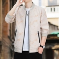 Men's loose baseball collar jacket with light brown marble print and ribbed cuffs - M / Off-white