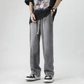 Men's vintage smoky gray wide-leg jeans with drawstring waist and vertical seam design - S / Smoke