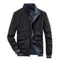 Men's reversible casual jacket with stand collar in black and dark grey blue finish - M / Dark Blue