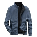 Men's reversible stand collar bomber jacket in blue-grey with FREE sleeve print detail - M / Haze Blue