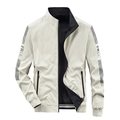 Men's reversible stand collar jacket in off-white and black with FREE sleeve print - M / Off-white
