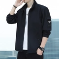 Men's black casual jacket with a stand collar and zip closure, sport outdoor style - M / Black